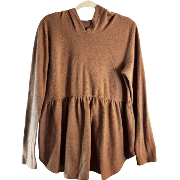 bombom Tops - Bombom Brown Peplum Hoodie Tunic Top XL Made in USA